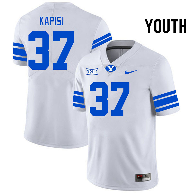 Youth #37 Jordan Kapisi BYU Cougars College Football Jerseys Stitched Sale-White